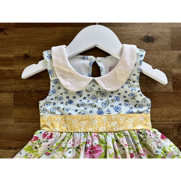 SweetHoney Belle Bubble Romper Proper Floral Sleeveless Blue Yellow Green 2T - Picture 3 of 11